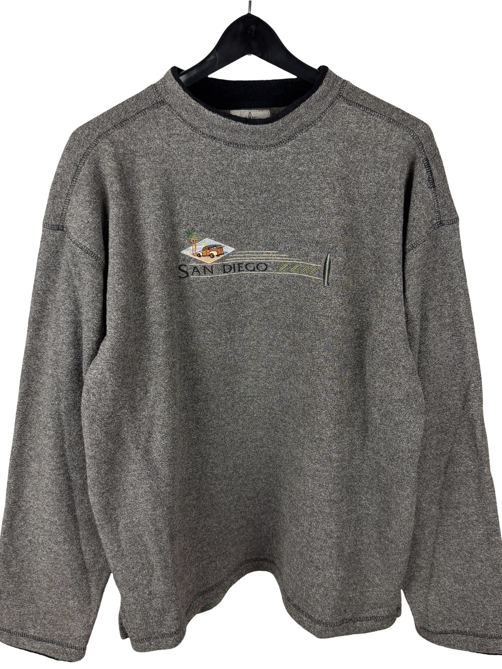 Vintage 90s San Diego California Surf Embroidered Grey Sweatshirt Size L